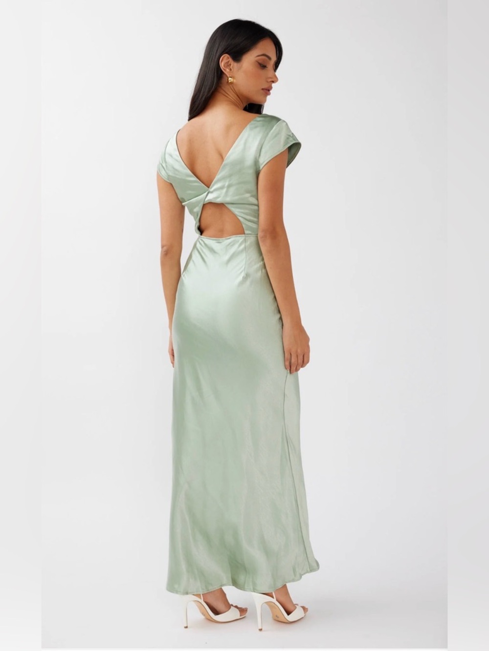 Selfie Leslie Lucinda V-Neck Twist Back Midi Dress Sage size Medium - Picture 2 of 9